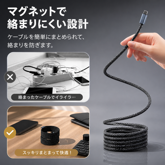 マグピタ急速充電ケーブル｜絡まりにくいケーブル・Type-C対応