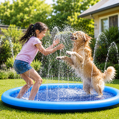 愛犬が夢中になるスプラッシュパッド。暑い日も、お庭で思いっきり水遊び。